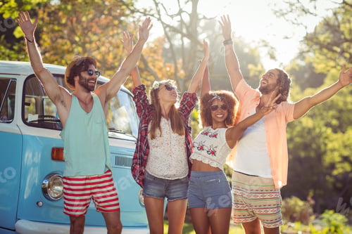 Preview: Group of friends having fun together in park