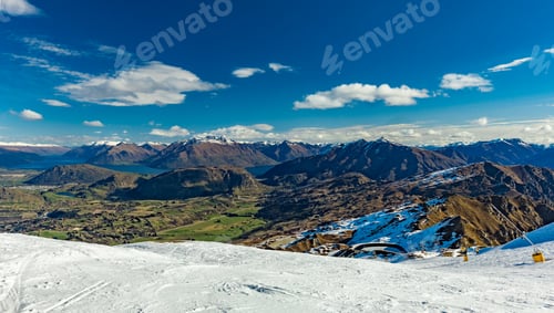 Preview: New Zealand mountain panorama and ski slopes as seen from Corone