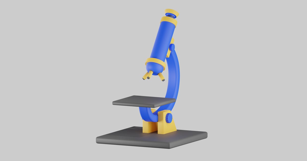 Blue and yellow microscope prop 3D, Incl. biology & equipment - Envato