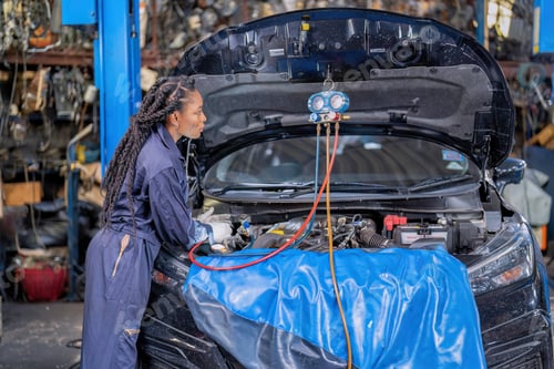 Preview: Mechanical girl dirty face wearing overall cover suit