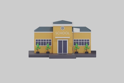 Preview: Contemporary Depiction of a School Building with Integrated Clock