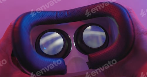 Preview: Virtual reality playing video inside with pink and purple light
