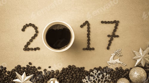 Preview: 2017 Coffee Beans And Christmas Decorations In Vintage Style For New Year Concept