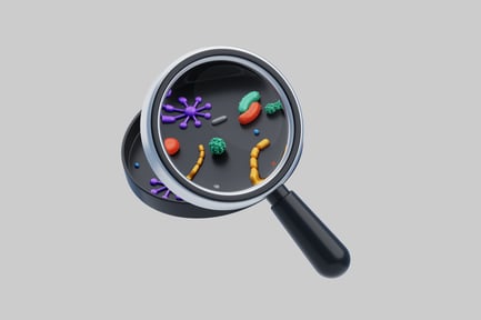 Visualização: Lupa com micróbios coloridos