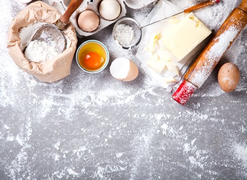 Preview: Background Baking Ingredients Flour Eggs Butter.