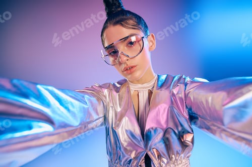 Preview: Futuristic fashion meets vibrant holographic colors in modern urban style expression