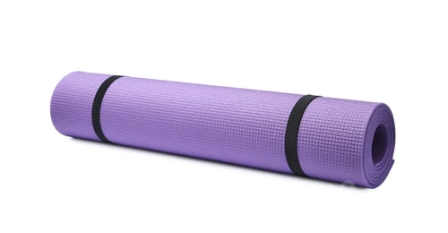 Preview: Rolled Purple Exercise Mat with Black Straps