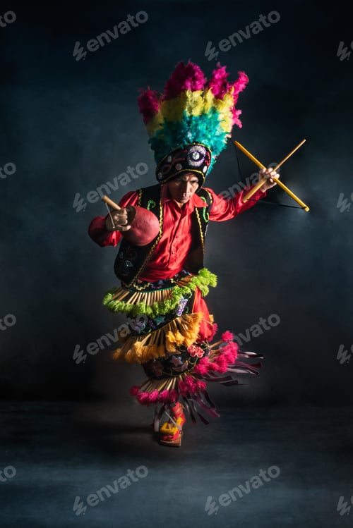 Preview: Matlachines Dancer from Coahuila Mexico A man in a colorful costume