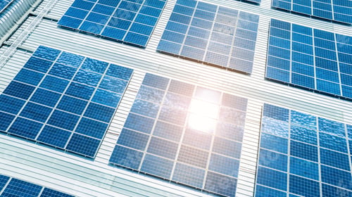 Preview: Top view Solar Cell on Warehouse Factory. Solor photo voltaic panels system power or Solar Cell