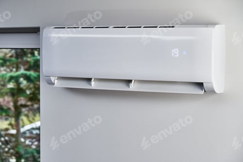 Preview: Air conditioner hanging on the wall, close up