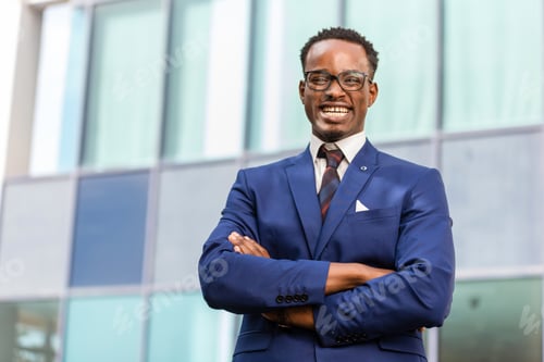 Preview: Outdoor standing portrait of a black African American business m