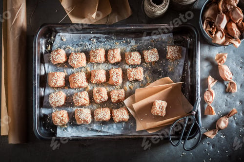 Preview: Closeup of tasty fudge made of milk and sesame