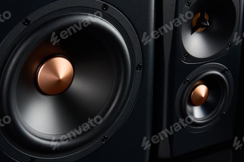 Preview: Sound speaker on dark background, close up