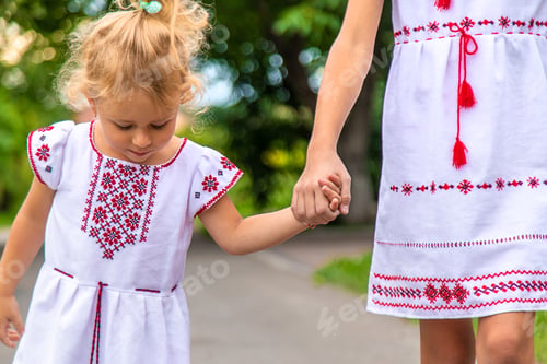Preview: Children Ukrainians in vyshyvanka are patriots. Selective focus.