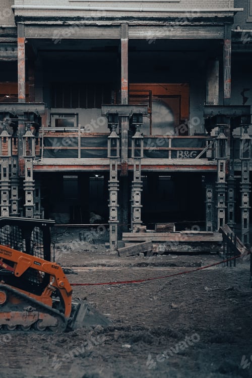 Preview: Small bulldozer with a backhoe attachment on a construction site