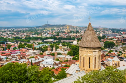 Preview: Tbilisi old town with ancient churches and modern architecture, Georgia