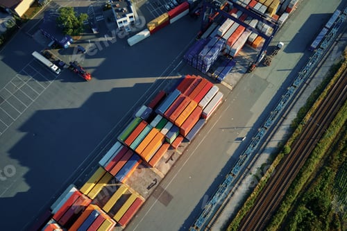 Preview: Containers warehouse, aerial view. Shipping and logistic concept