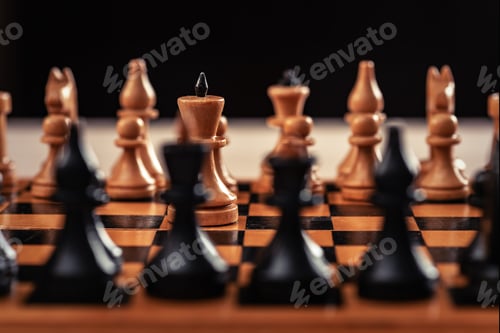 Preview: Vintage wooden chess board and figures
