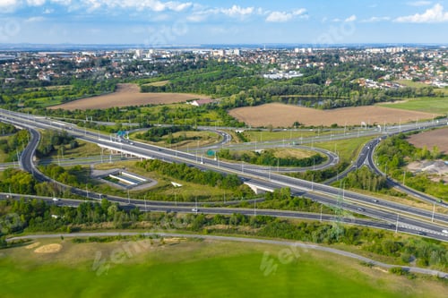 Preview: Aerial View of a Highway Road Junction in the Mountain Near the City