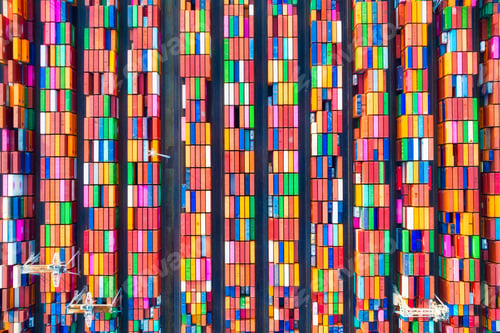 Vista previa: Containers as a background. Cargo commercial port. View from a drone.