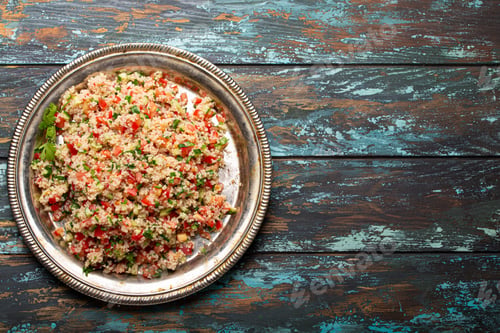 Preview: Arab Turkish salad tabbouleh from above copy space