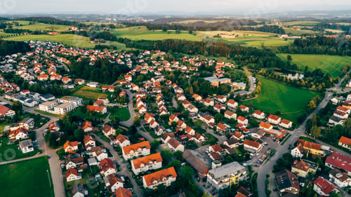 Preview: Aerial view of suburban area and agricultural land in Amtzell, Germany