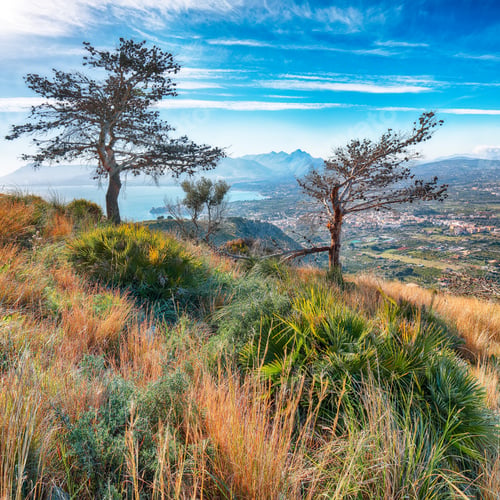 Preview: Amazing view of Porticello and Santa Flavia towns and national park Orientata Pizzo Cane