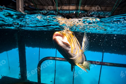 Preview: red bass close to a red coral under a pontoon in the great barrier reef