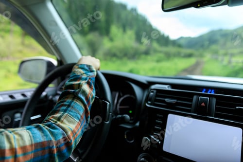 Preview: Driving off road car in the summer forest mountains