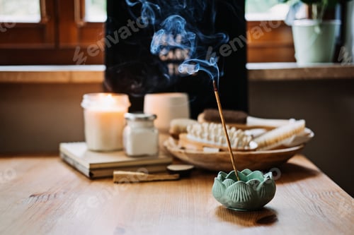 Preview: Self-care, Wellness concept. Letter board text Self Care Time, aroma sticks, body and self-care