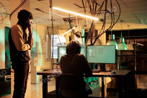 Preview: Cyberattack, criminals team coding computer virus program