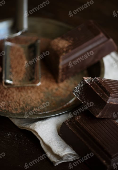 Preview: Closeup of dark chocolate bars