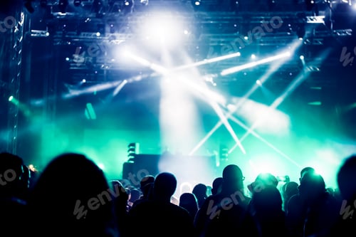 Preview: Cheering crowd with hands in air at music festival