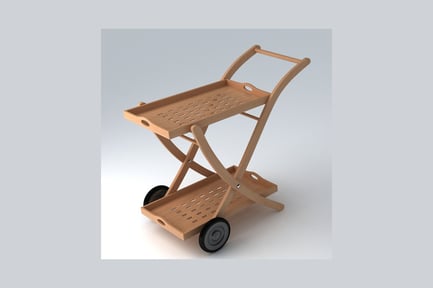 Aperçu: Chariot en bois à deux niveaux avec étagères perforées et roulettes