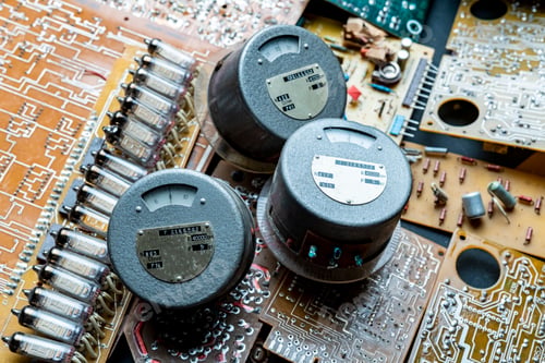 Preview: close up of old-fashioned electric scale board indicator analog d