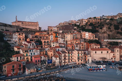 Preview: Aerial view colorful houses by the sea. Calabria, Scilla.