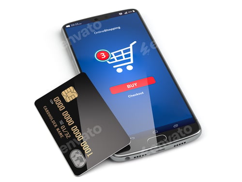 Preview: Mobile phone or smartphone with credit card.