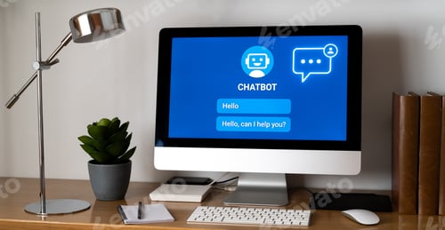 Preview: Modern computer screen displaying a chatbot interface offers automated customer support