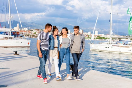 Preview: Young couples strolling on harbour, Split, Dalmatia, Croatia