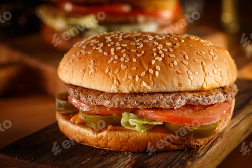 Preview: Burger on wood background