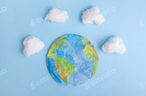 Preview: Earth concept. Earth with clouds on a blue background. Earth Day. Climate change.
