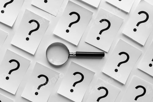 Preview: Diagonally orientated question marks and magnifier