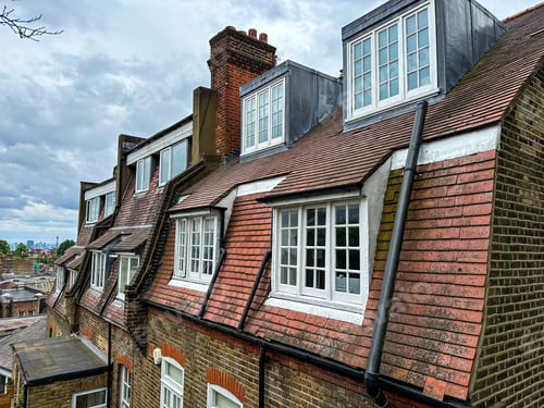 Preview: View of lookalike Parisian rooftops from Holy mount in Hampstead, Camden, North London, England, UK.