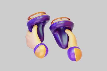 Visualização: Mãos segurando um dispositivo vibratório cilíndrico