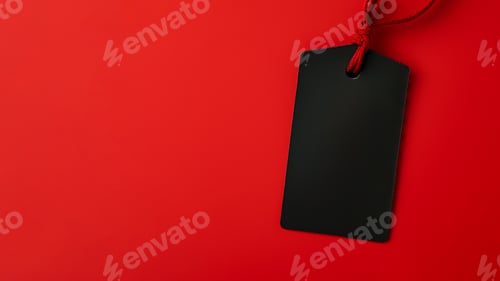 Preview: Black Tag on Red Background with Copy Space