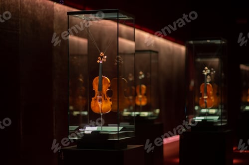 Preview: Violinmaking historical masterpieces on Display in Treasure box room in violin museum Cremona, Italy