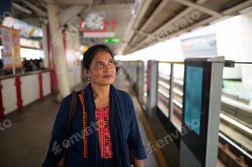 Preview: Mature beautiful Indian woman at train station thinking