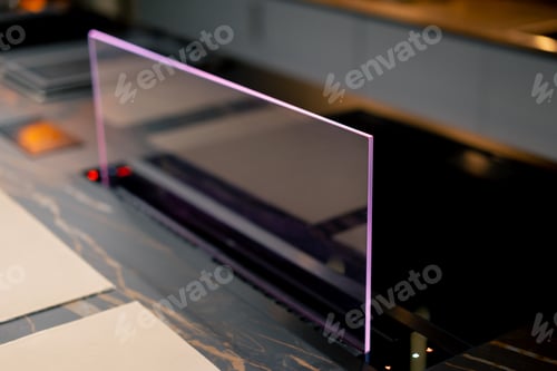 Preview: close-up of professional kitchen on a stove with a glass wall to retain fat when frying foods