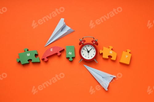 Preview: Concept of problems with memory, amnesia disease on orange background