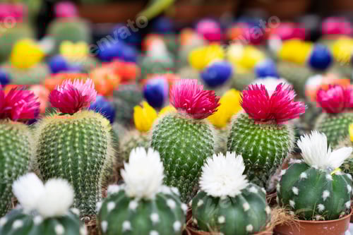 Preview: Colorful Blooming Cactus Plants in a Garden